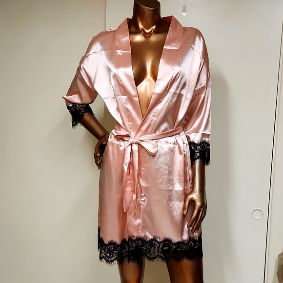 NWOT Sexy Satin Rose & Black Lace 2pc Set - Picture 2 of 6